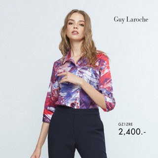 Guy Laroche Shirt เสื้อเชิ้ตผ้าคอตตอนแขนสามส่วน ลายพิมพ์ Feather Flamingo (GZ1ZRE)