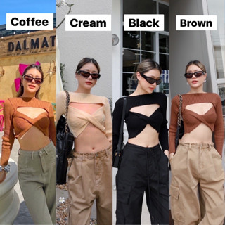 Nudeaholic **งดปลี่ยนหรือคืน เสื้อไหมพรมผ้าร่อง เนื้อผ้านิ่ม แขนยาว คอเว้าโชว์ความเซ็กซี่ จะหน้าอกใหญ่หรือเล็กก็สวย LSP
