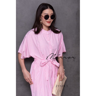 MiCAS STRipe DReSS•• เดรสลายริ้ว คอปีน แขนสั้นทรงเก๋ งานPREMiUM ทรงสวยเบสิค