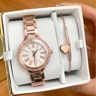 เซตนากา+สร้อยข้อมือ สุดคุ้ม📍📍 Michael Kors Womens Taryn Rose Gold-Tone Stainless Steel Watch Set Mk3858