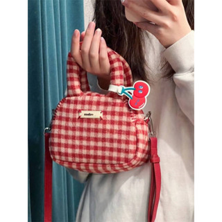 สั่งแยกกับเสื้อผ้า‼️ Red Gingham bag กระเป๋าสะพายข้าง สีแดงแห่งความรัก ทรงเชอร์รี่ **ไม่แถมพวงกุญแจนร๊า