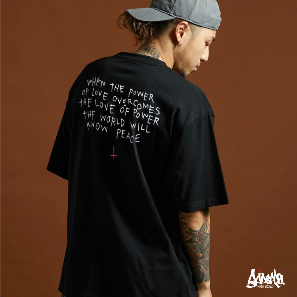 Just say Bad ® Oversize Long รุ่น Peace + ( สกรีนนูน ) สีดำ เสื้อทรงA M L / OLS
