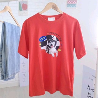 เสื้อยืดลาย puppy love  สีส้มอิฐ