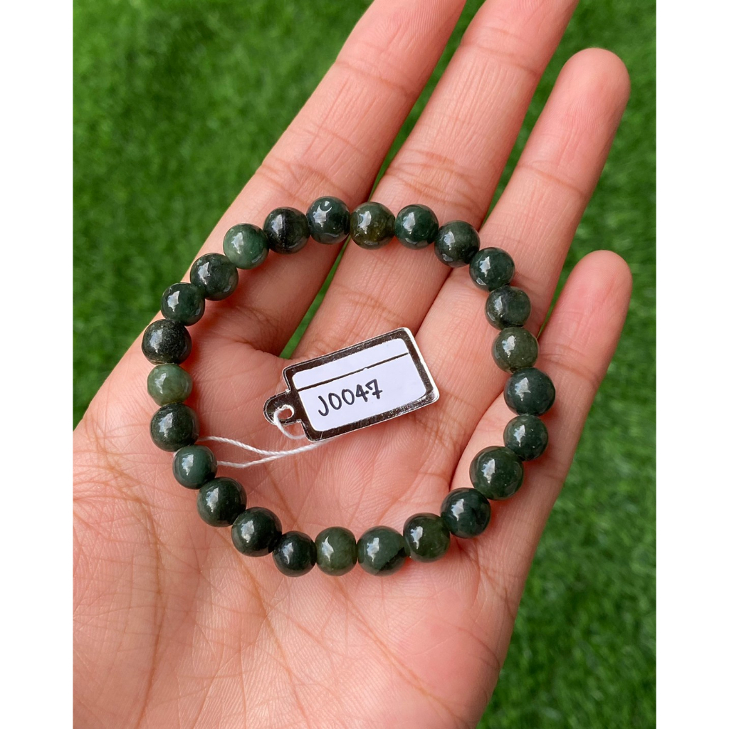 J0047 หยก พม่า แท้ Jade กำไล ประคำหยก (Jadeite Beads Bracelet) พม่า (Myanmar)