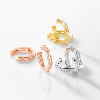 SWAN - Hexagon Baguette Cuff ต่างหูหนีบเงินแท้ คล้องหู ไม่ต้องเจาะ ฝังเพชรคิวบิกเซอร์โคเนีย cubic zirconia