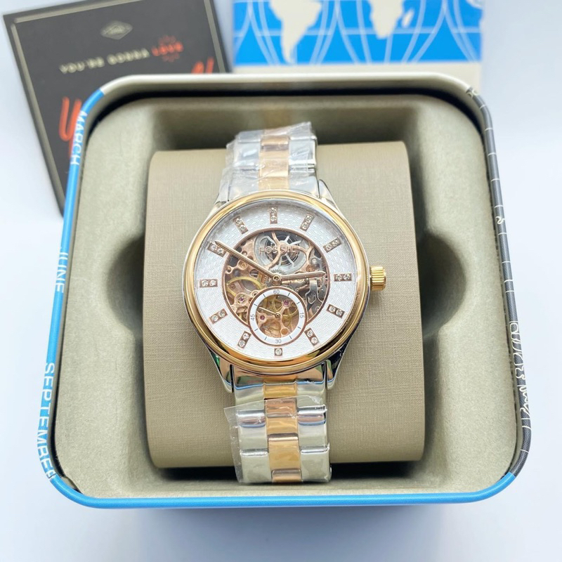 ✨ใหม่พร้อมกล่อง✨ นาฬิกาผู้หญิงแบรนด์ FOSSIL รุ่น BQ3650 (Modern Sophisticate Automatic Two-Tone Stainless Steel Watch)