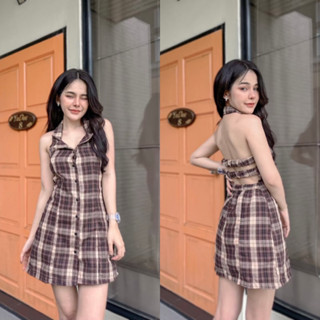 เดรสคอปกลายสก็อต📌คิ้ววว📌