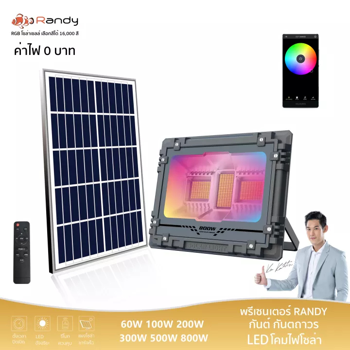 Randy ไฟสปอตไลท์โซล่าเซลล์ (พร้อมเเผงโซล่าเซลล์) Spectrum 60W 100W 200W 300W 400W 500W  โคมไฟโซล่าสป