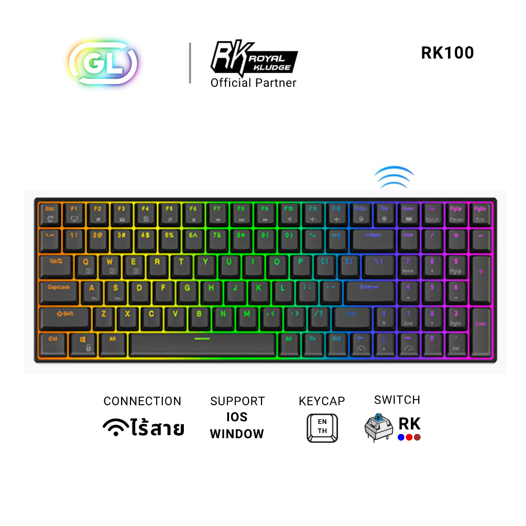 Royal Kludge RK100 Hotswap 3 Mode คีย์บอร์ดบลูทูธไร้สาย RGB Mechanicalgaming keyboard