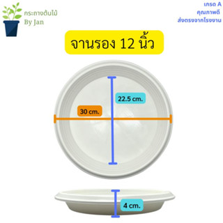 จานรองกระถางต้นไม้พลาสติก ถาดเพาะต้นไม้แบบกลม สีขาว ขนาด 12 นิ้ว