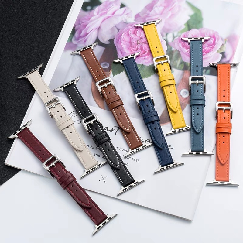 พร้อมส่ง สายหนัง PU เส้นเล็ก แบบเข็มขัดเงิน ใช้ได้กับ Smart Watch 8 7 6 5 4 3 2 1 Ultra 8 Pro HW67mi