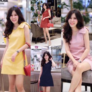 9181 Dress เดรสสั้น แต่งโบว์ไหล่