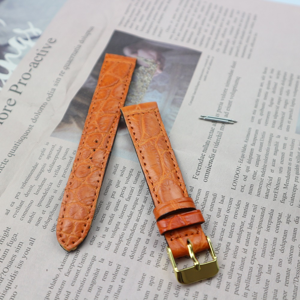 สายนาฬิกาหนังจระเข้แท้ งานมือ ไซร์ 18 mm. (ส่วนท้องไผ่เล็ก) Genuine leather crocodile แถมสปริง รับประกันสินค้า ไม่แท้ยิน