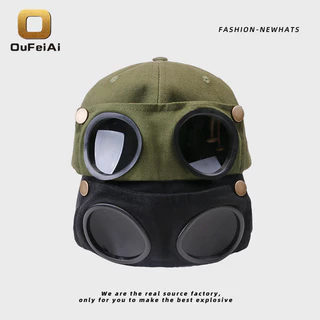 Oufeiai หมวก หมวกแก๊ปcapมีแว่นตา สุดชิคและคลาสสิค แว่นตาหมวกเบสบอล