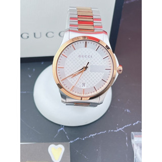 ⌚️Gucci 🇮🇹G timeless 2 town pink gold and Stainless with G on dial.. ⏱️38 mm Unisex watch ใส่ได้ทั้ง ชายและหญิง