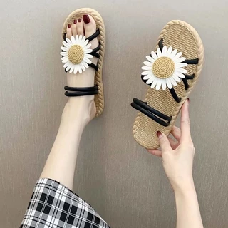 🍓EnJoy🍓 พร้อมส่ง (LT-DM-1) รองเท้าแตะลายดอกไม้ ใส่ได้สองแบบ สวม/รัดส้น เก๋มากแม่