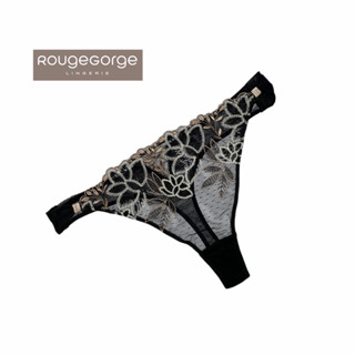 Rouge Gorge(รูจ จอร์จ) Lingerie Panty Sexy แบรนด์ฝรั่งเศส  กางเกงชั้นในเซ็กซี่สีดำลูกไม้ซีทรู โบว์หลัง Thong/Gstring