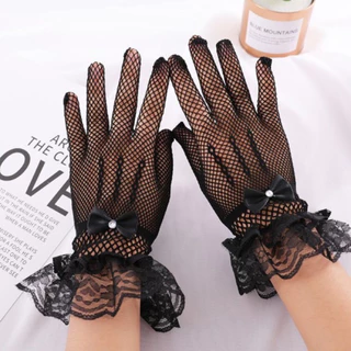 พร้อมส่งจาก กทม 🧡 ถุงมือลูกไม้ตะข่ายฟรีไซส์ สวมนิ้ว สวย ปัง ยืดได้เยอะมาก