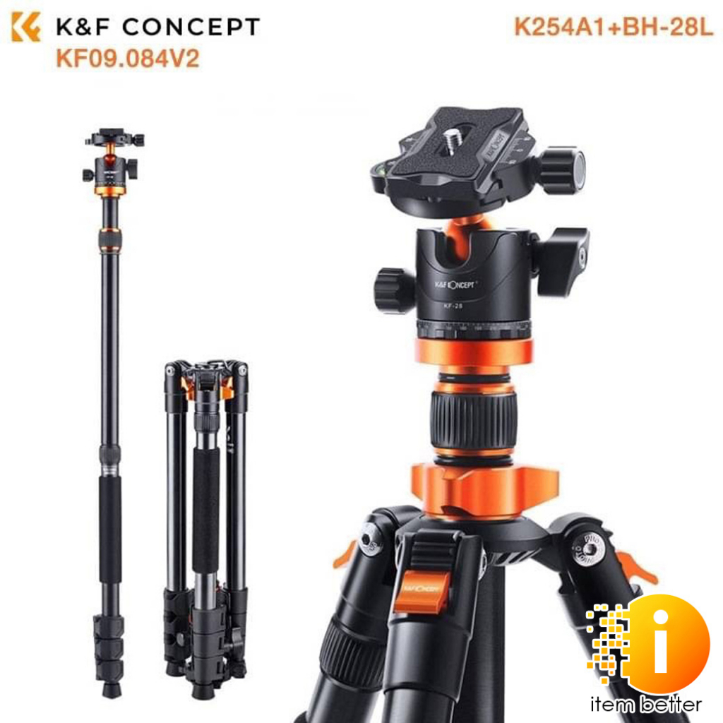 K&F Concept Tripod SA254M1 Aluminum 62''/158cm 22lbs Load Detachable Monopod 360° Ball Head for DSLR