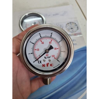 เกจวัดแรงดัน หน้าปัด 2นิ้วครึ่ง (63 mm) แรงดัน 7kg (100psi) เกลียวออกข้าง