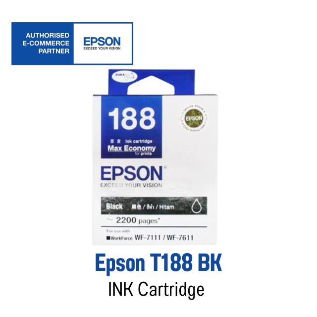 Epson 188 BK 🌟 Original Ink Cartridge 🌟 หมึกแท้สีดำ ⬛