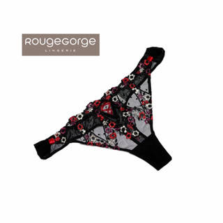 Rouge Gorge(รูจ จอร์จ) Lingerie Panty Sexy แบรนด์ฝรั่งเศส  กางเกงชั้นในเซ็กซี่สีดำลูกไม้ซีทรู ดอกไม้แดงโบว์Thong/Gstring