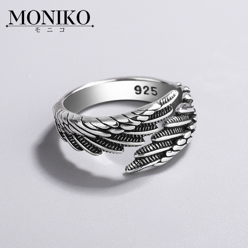 MONIKO แหวนสเตนเลส สไตล์พังก์ ปรับได้ เครื่องประดับแฟชั่น แหวนขนนก