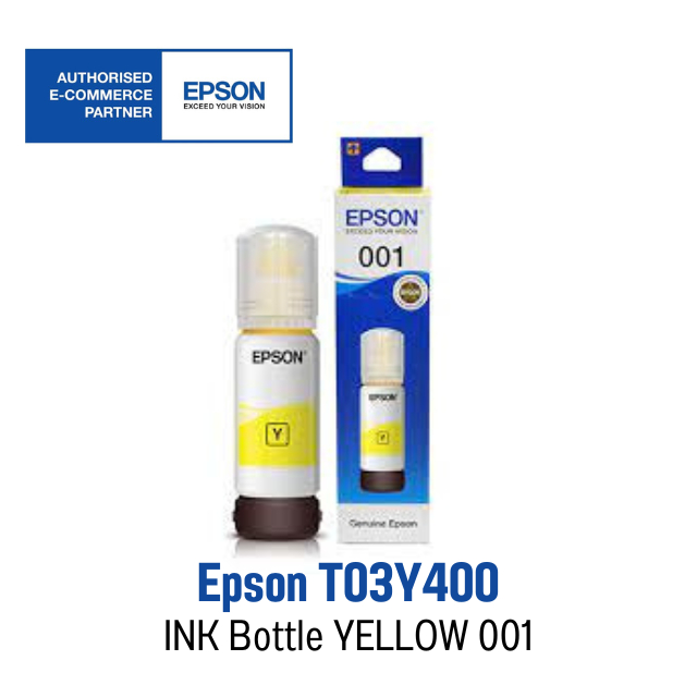 Epson 001 Y ( C13T03Y400 ) 🌟 Original Ink Bottle 🌟 หมึกแท้สีเหลือง 🟨