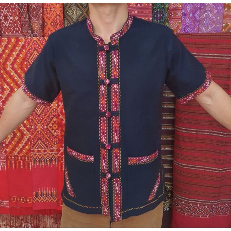 เสื้อภูไทกาฬสินธุ์ชายแต่งแถบแพรวาฝ้าย