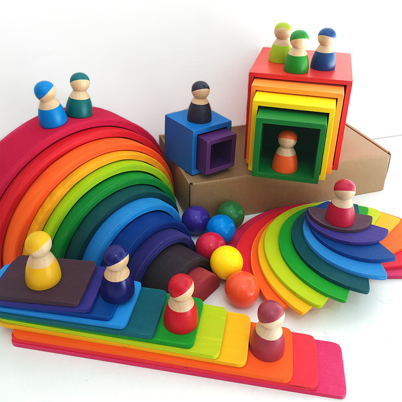 Polly's house' มอนเตสซอรี่ Montessori - บล็อกไม้สายรุ้ง เรนโบว์บล็อค 🌈 Rainbow Stacking Toy 🌈🌈