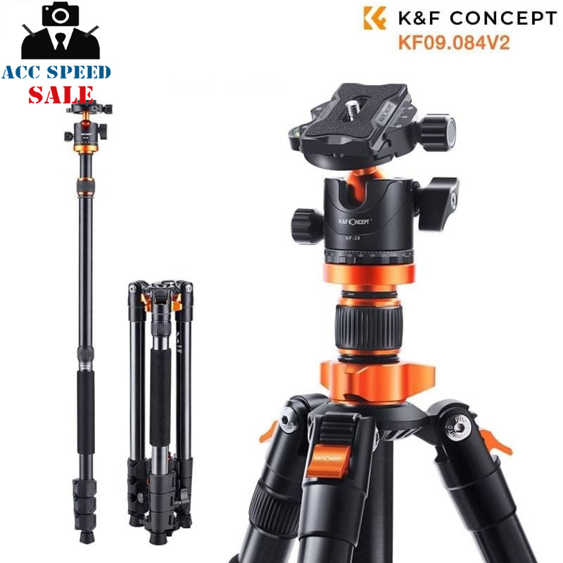K&F Concept Tripod K254A1 Aluminum 62''/158cm 22lbs Load Detachable Monopod 360° Ball Head for DSLR 