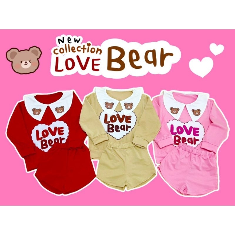 Naa/Mu/ra/sug/ แฟชั่นเด็ก ชุดเซ็ทเด็ก LOVE BEAR ต้าวหมีสุดน่ารัก คอปกสกรีนลายสุดคิ้วท์ น่ารักทุกสีค่
