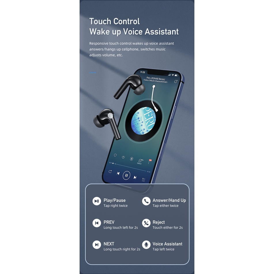 Awei T1pro TWS หูฟังบลูทูธไร้สาย เวอร์ชั่น5.3 กันน้ำ IPX6 ไฮไฟสเตอริโอพร้อมไมโครโฟนใส่ออกกำลังกาย