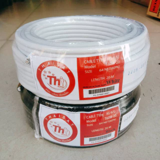 สาย RG6 20 เมตร ชิลด์ 64 เส้น รุ่น T60W/B-20 ยี่ห้อ THAISAT (เลือกสีดำ/สีขาว)