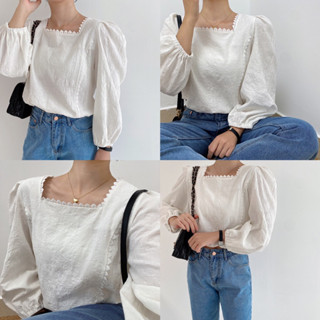 Lace Square Collar Top-White