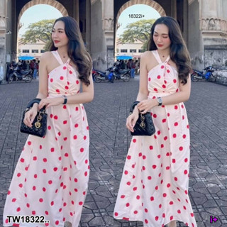 TT18322 Dress เดรสยาว สายคล้องคอ ลายจุด .Dress Long dress, neck strap, polka dot..