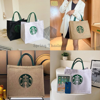 กระเป๋าผ้าลินินกระเป๋าผ้าแคนวาส มีให้เลือก 2 แบบ กระเป๋าสะพาย starbucks