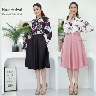 Diamond Satin Skirt *กระโปรงคุณภาพดี S/M/L ซิปหลัง ทรงย้วยครึ่ววงกลม ยาว 24" กระโปรงทำงาน salmonspink