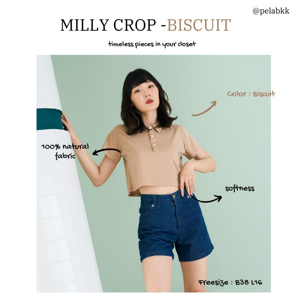 Pela.bkk - Milly Crop  เสื้อยืดแขนสั้นทรงครอปมีปก - รูปที่ 4