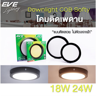 EVE โคมดาวน์ไลท์ โคมติดลอย โคมไฟติดเพดาน แอลอีดี หน้ากลม ขอบดำ 18W 24W แสงขาว แสงเหลือง