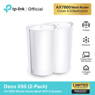 Deco X95  AX7800 Whole Home Mesh WiFi 6 System  เราเตอร์ไวไฟ 6 พร้อม 3 ย่านความถี่ ใน 1 กล่องมี 1 เครื่อง / 2 เครื่อง (สามารถเลือกซื้อได้)