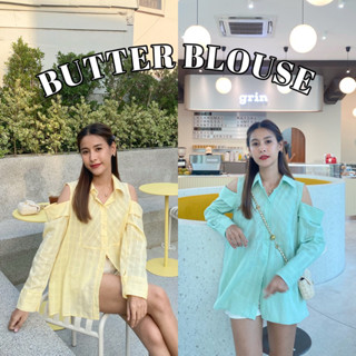 ( 𝟗.𝟗 BP100PAY ลด 25% ) 𝗕𝗨𝗧𝗧𝗘𝗥 𝗕𝗟𝗢𝗨𝗦𝗘 ( 𝟯𝟱𝟬.-) เสื้อเชิ้ตตัวยาวแขนเว้าไหล่