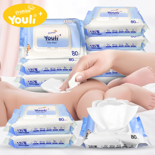 YOULI ทิชชูเปียก 80แผ่น*5แพ็ค=400ชิ้น Baby Wipes กระดาษเปียก  ผ้านุ่มชุ่มชื่น ทิชชู่ ผ้าเปียก กระดาษทิชชู่เปียก