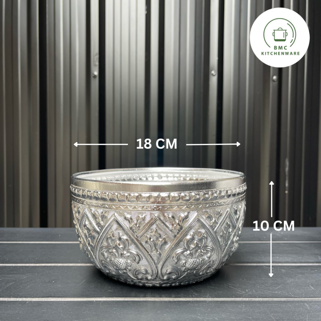 ขันน้ำลายไทย อลูมิเนียม ขนาด 18 cm สีเงิน ขันลายไทย ขัน - รูปที่ 2