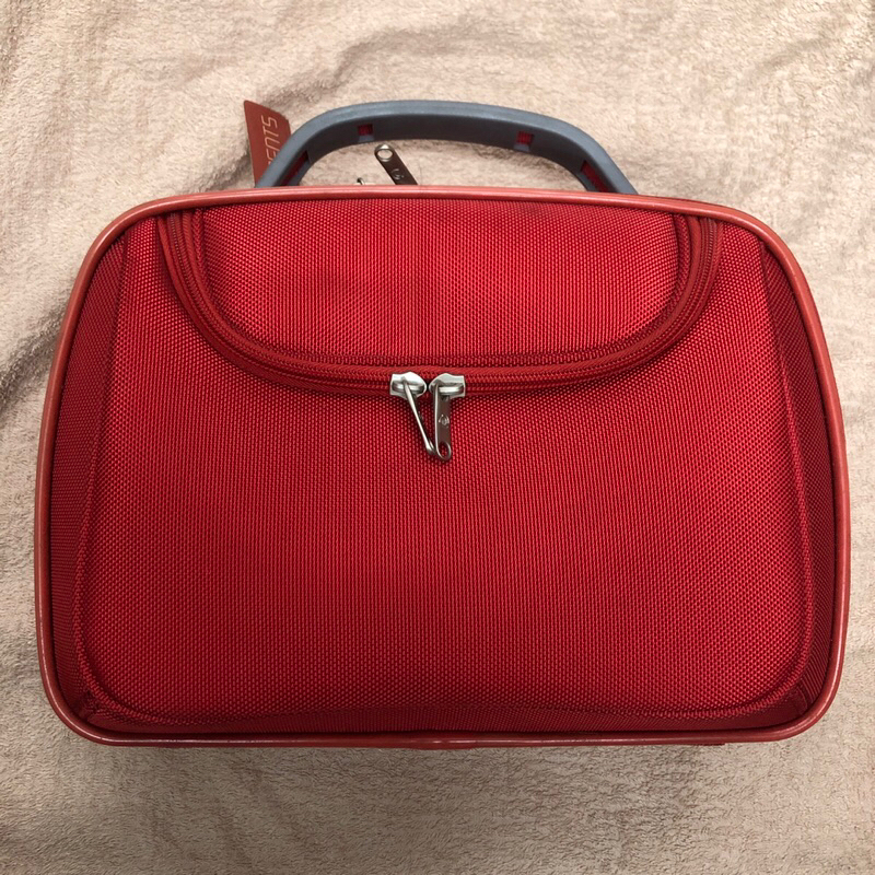 กระเป๋าถือเดินทางใบเล็ก ใส่ของได้เยอะ ใส่เครื่องสำอาง สีแดง ขนาด 14 นิ้ว