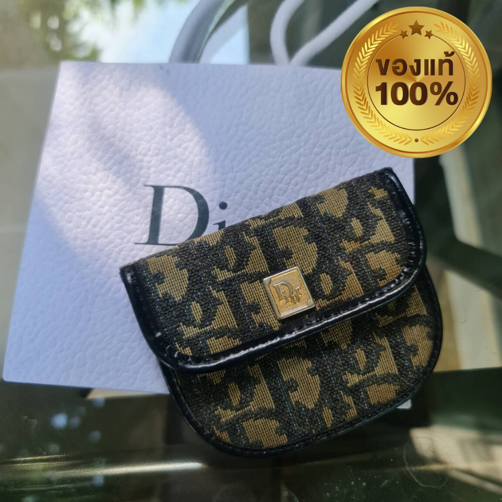 ดิออร์ Dior กระเป๋าใส่เหรียญผ้าทอมือสองของแท้ไปพร้อมถุงกระดาษ นำไปคล้องสายโซน่ารักมาก