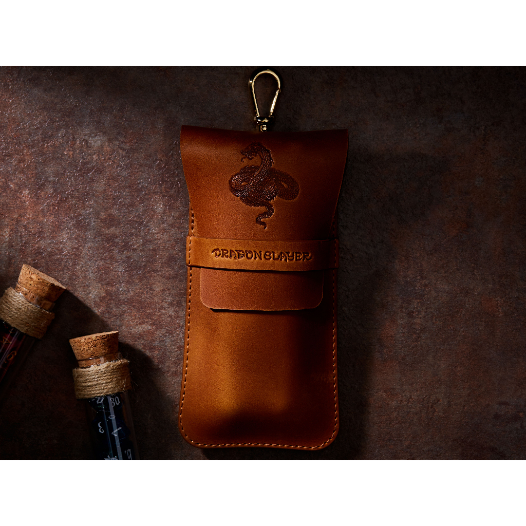 Basilisk RPG Double Potion Bag | Large Dice Bag | Tan Leather Bag With Dice Potion Flask Set | Dice 