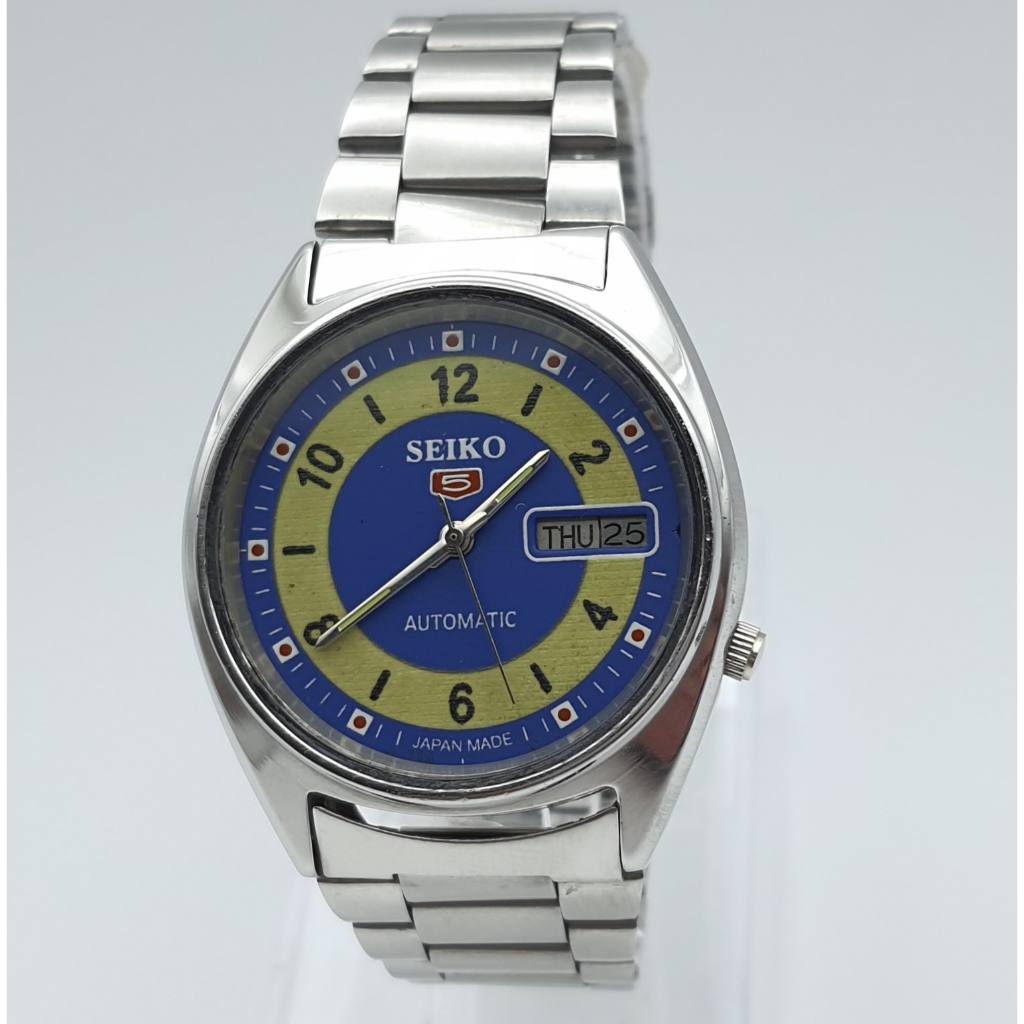 นาฬิกา SEIKO 5 MENS' VINTAGE 7009 AUTOMATIC 17 JEWELS YEELOW/BLUE DIAL #89