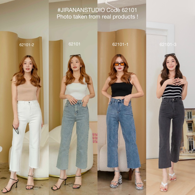 พรีออเดอร์ JS62101 กางเกงยีนส์ทรงกระบอก รุ่นไม่ยาวมาก