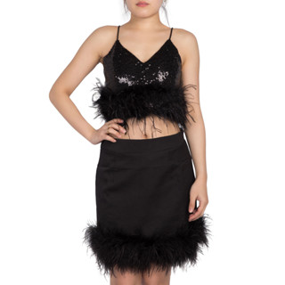 SHU APPAREL FEATHER CROP CAMI #2 - BLACK